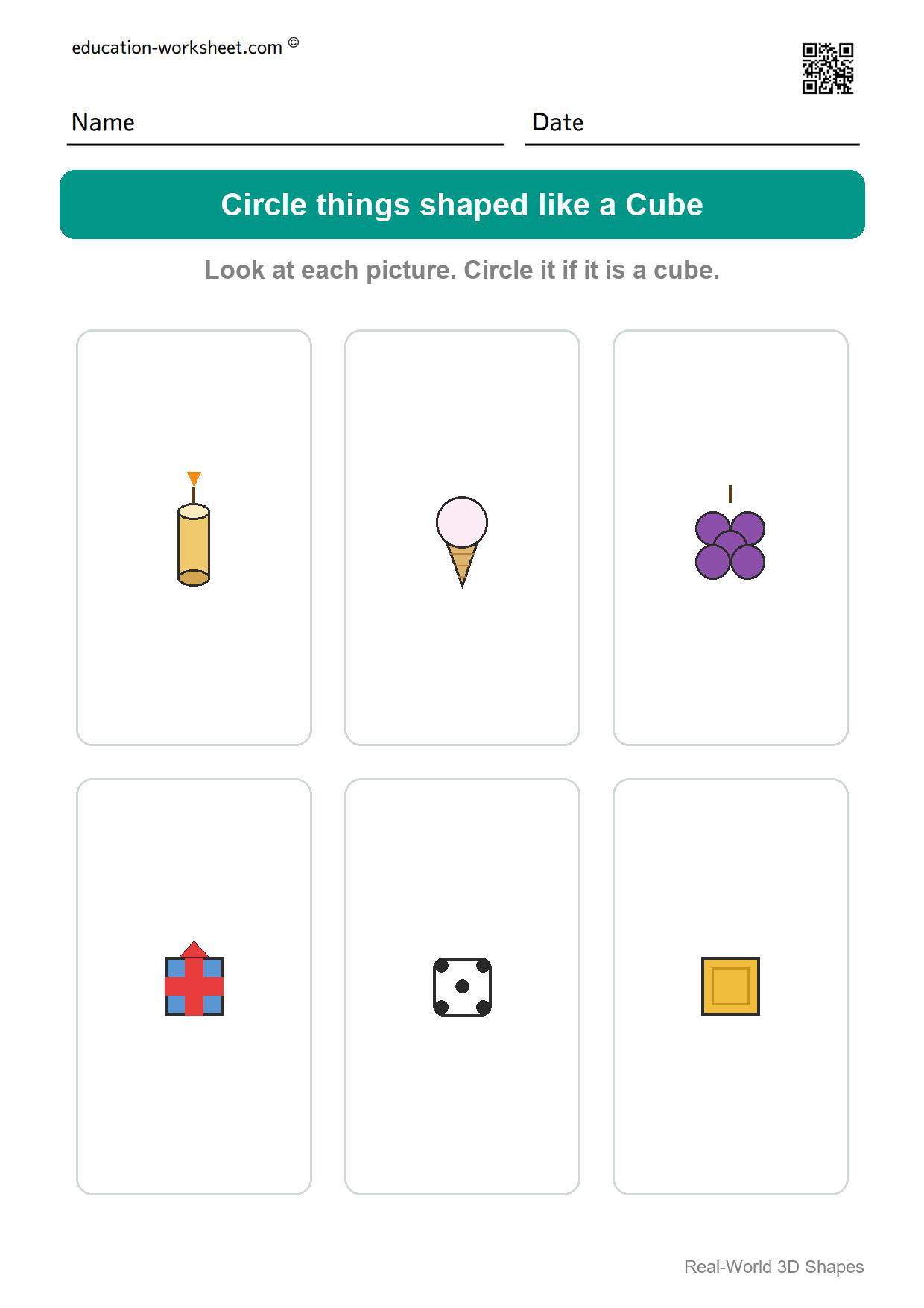 Find the Cubes (Page 3) - Free Real-World 3D Shapes Worksheets for Kindergarten