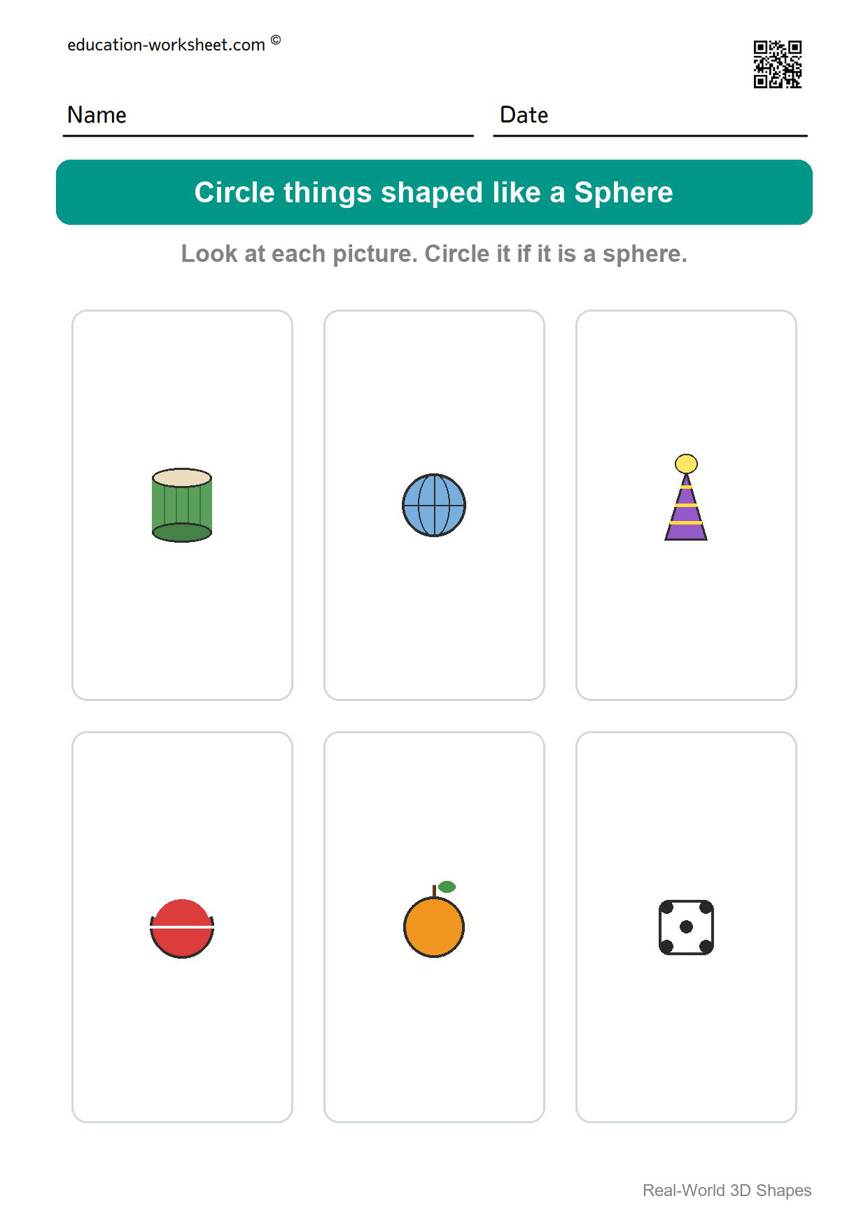 Find the Spheres (Page 4) - Free Real-World 3D Shapes Worksheets for Kindergarten