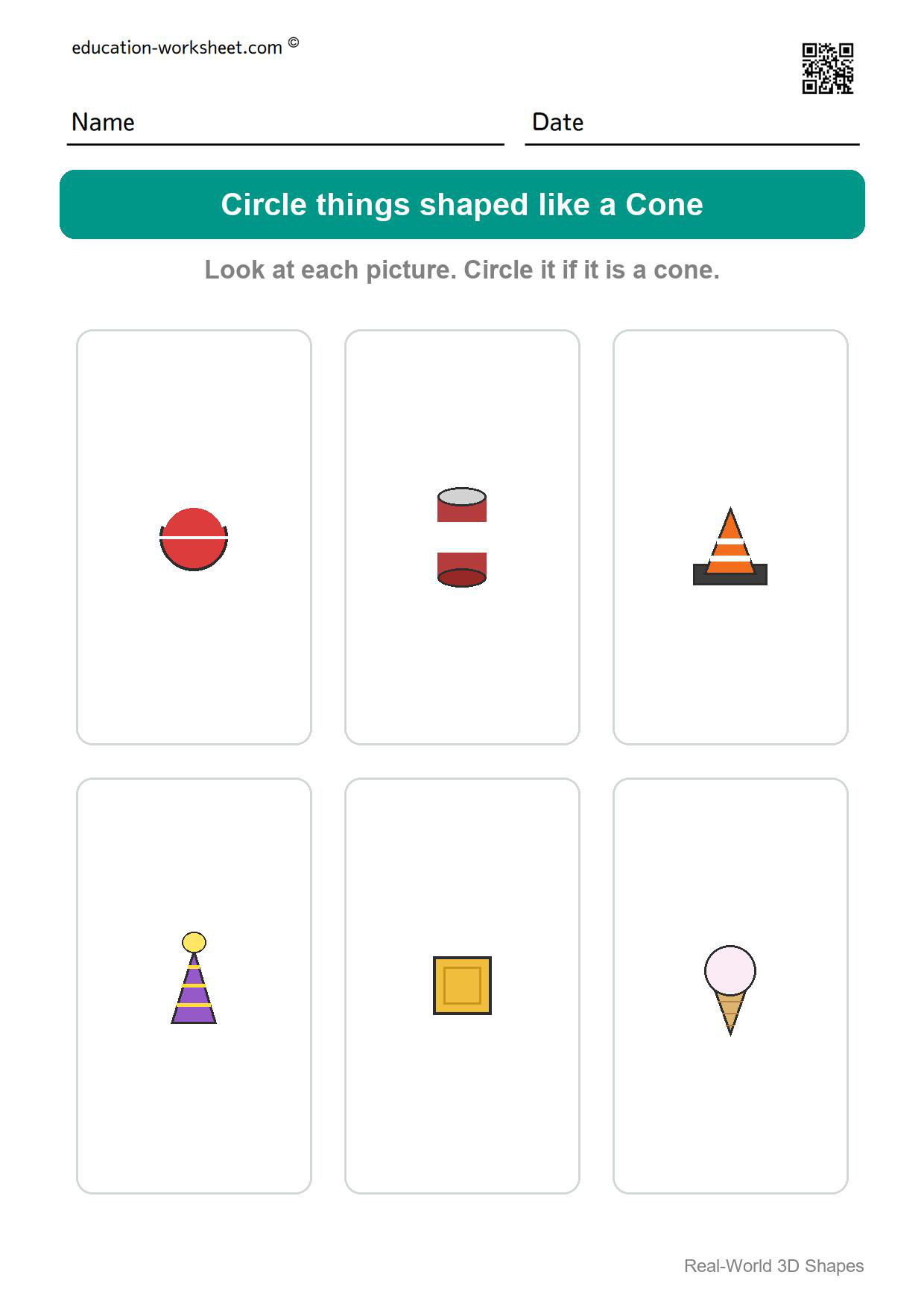 Find the Cones (Page 6) - Free Real-World 3D Shapes Worksheets for Kindergarten