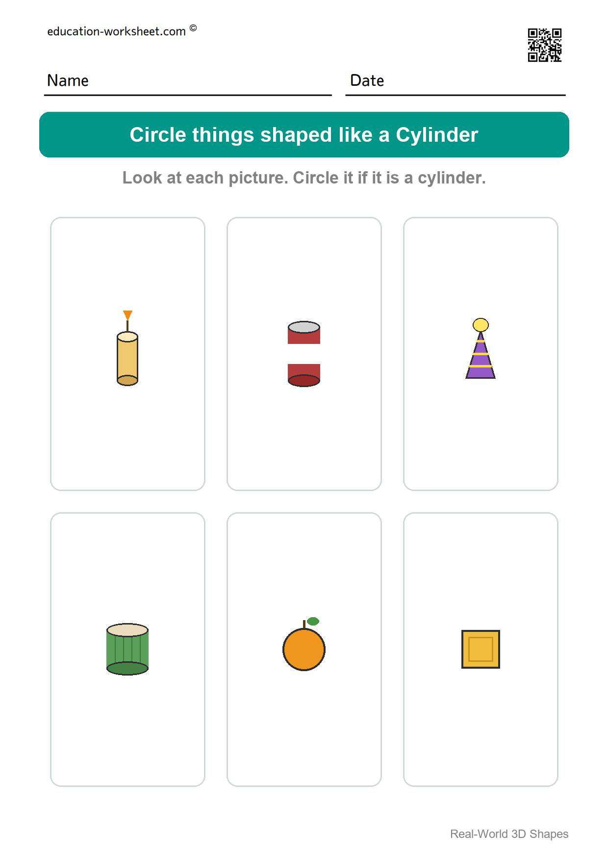 Find the Cylinders (Page 7) - Free Real-World 3D Shapes Worksheets for Kindergarten