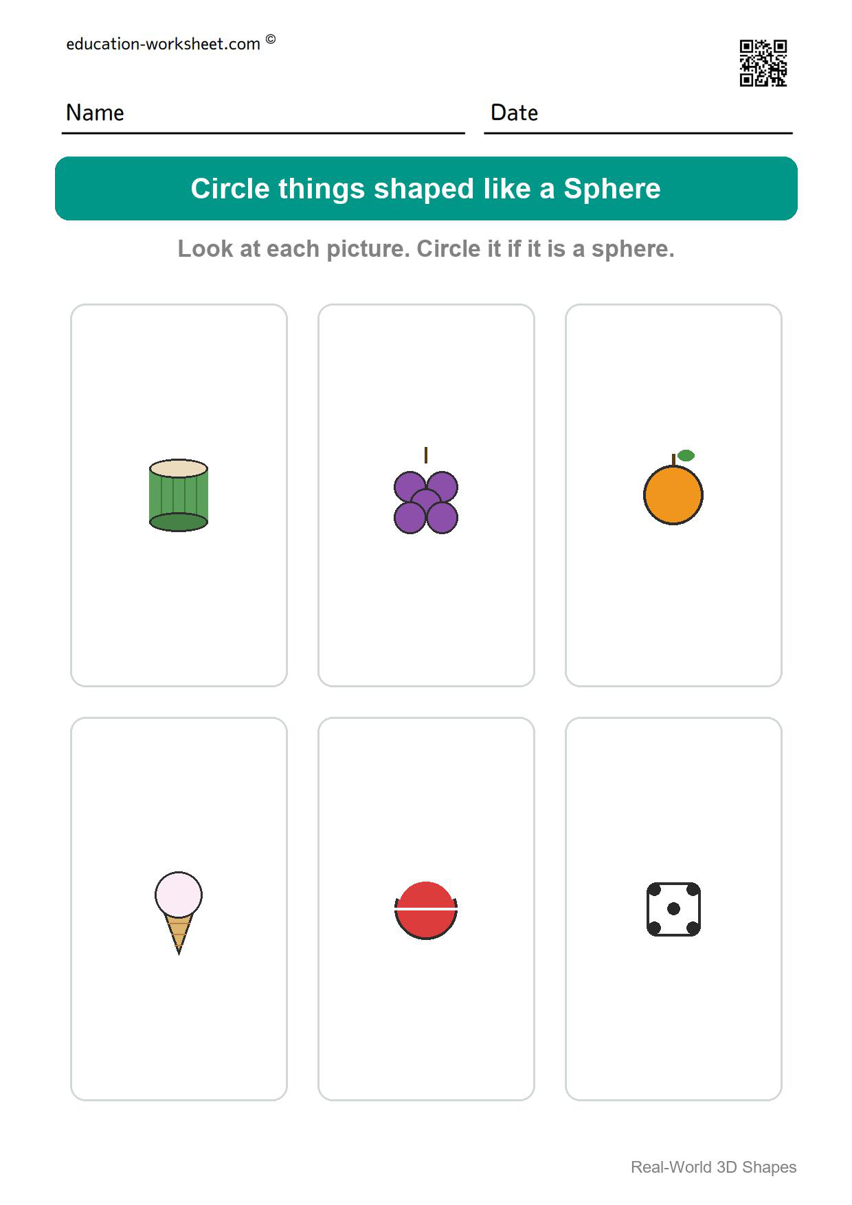 Find the Spheres (Page 8) - Free Real-World 3D Shapes Worksheets for Kindergarten