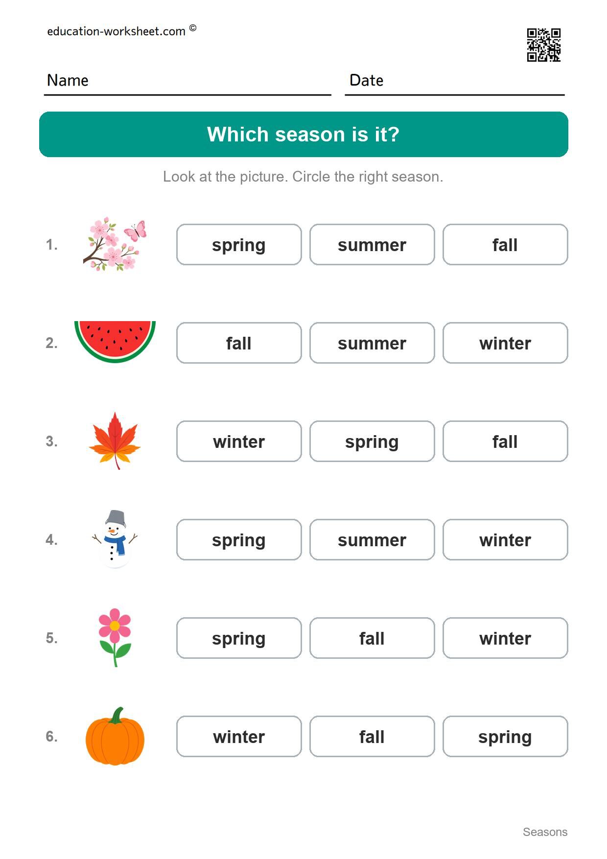 Which season is it? (Set 1) - Free Four Seasons Worksheets for Kindergarten - Science