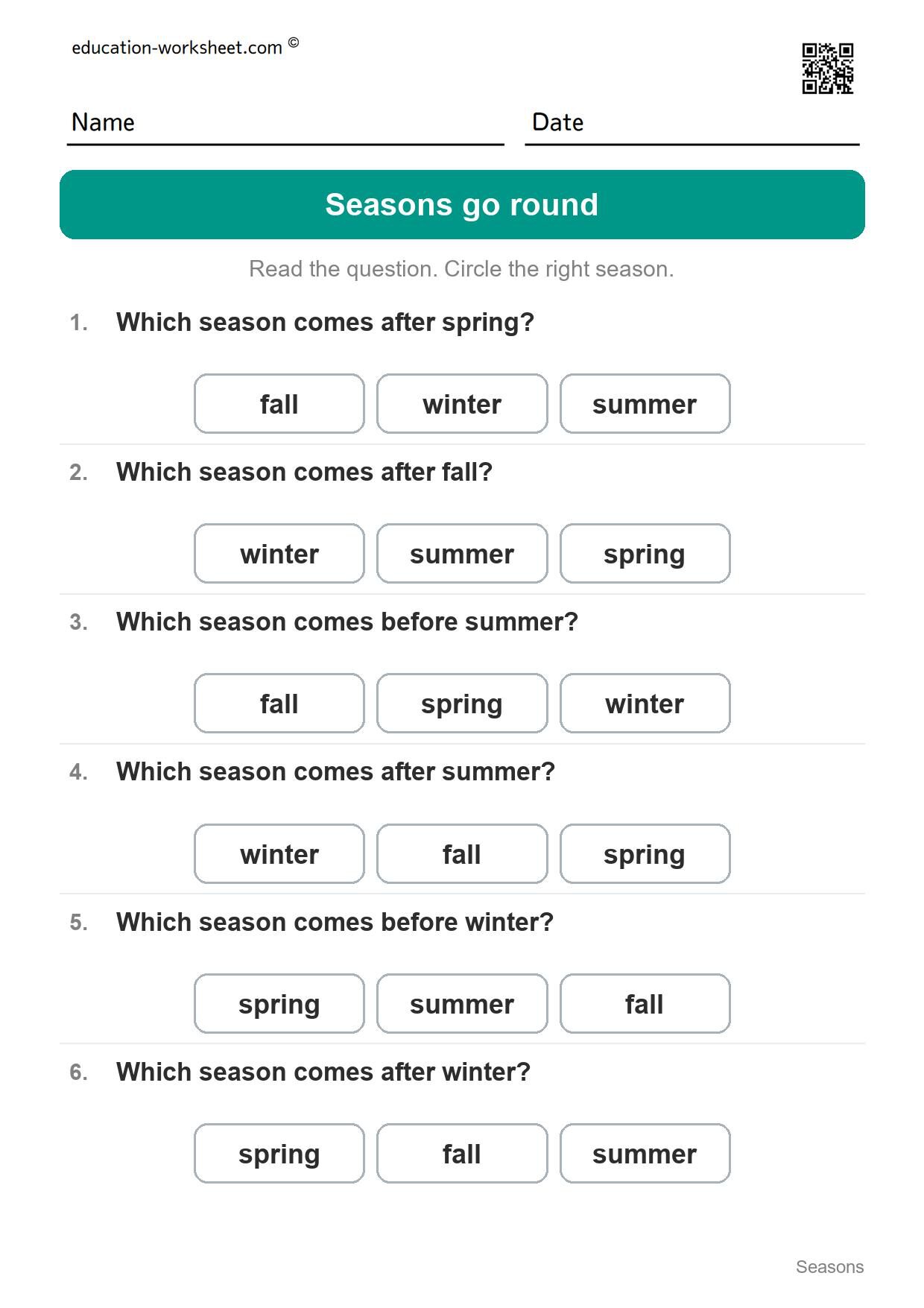 Seasons go round (Set 3) - Free Four Seasons Worksheets for Kindergarten - Science