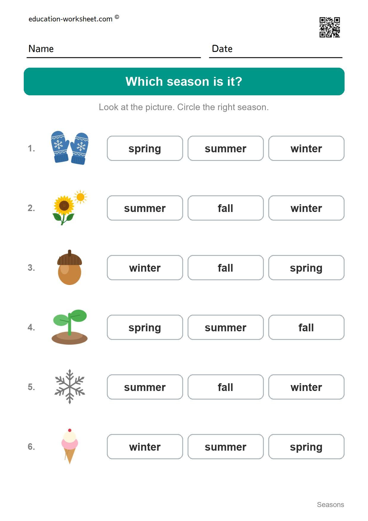 Which season is it? (Set 5) - Free Four Seasons Worksheets for Kindergarten - Science