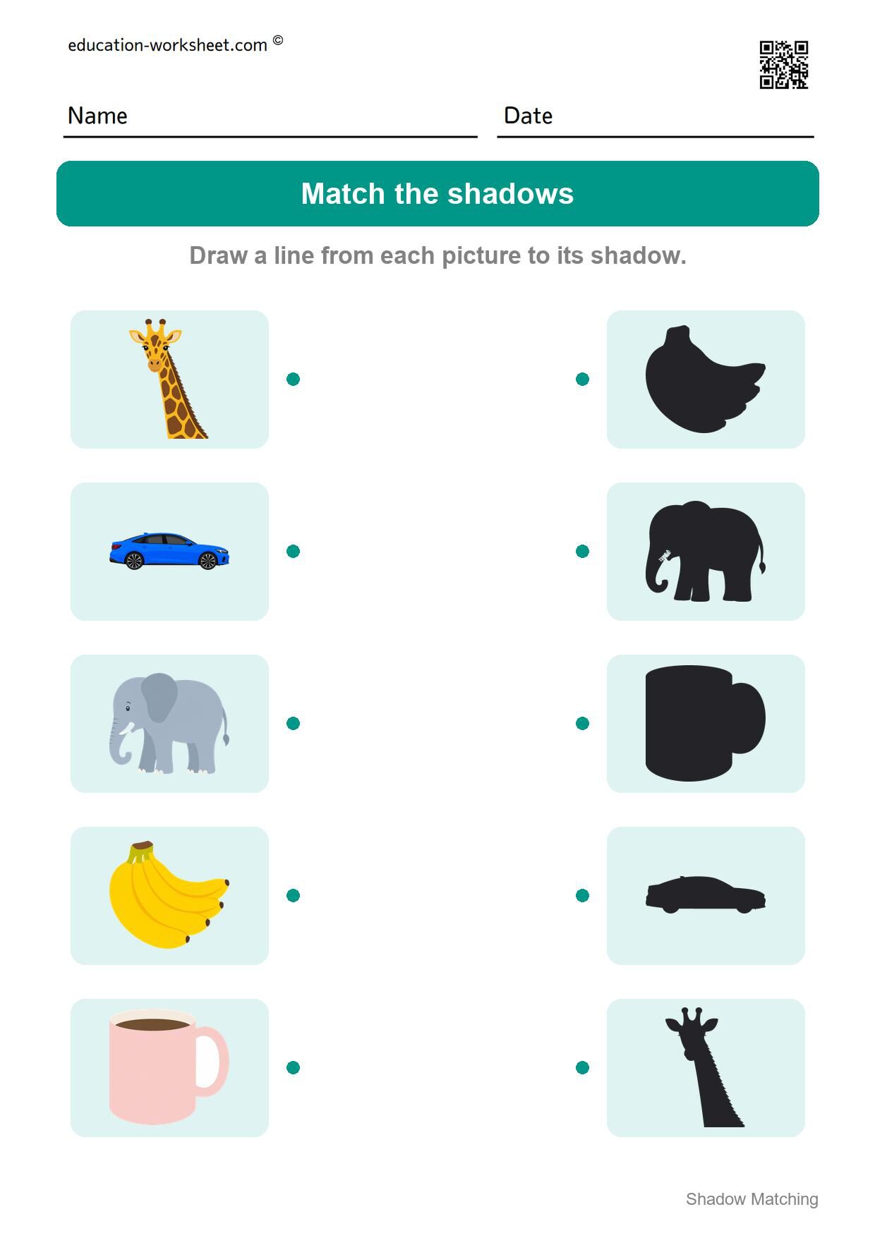 Match the shadows (Set 9) - Free Shadow Matching Worksheets for Kindergarten - Match Shadows