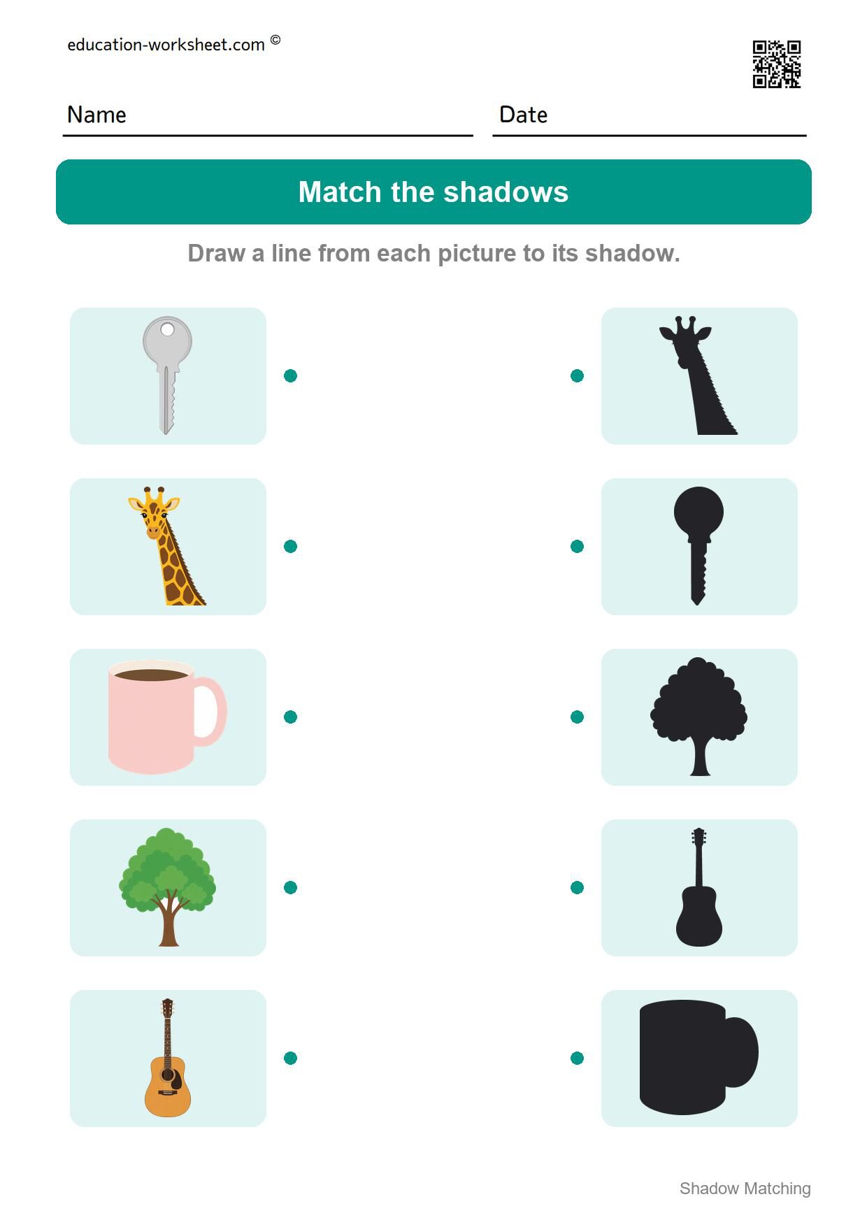 Match the shadows (Set 12) - Free Shadow Matching Worksheets for Kindergarten - Match Shadows