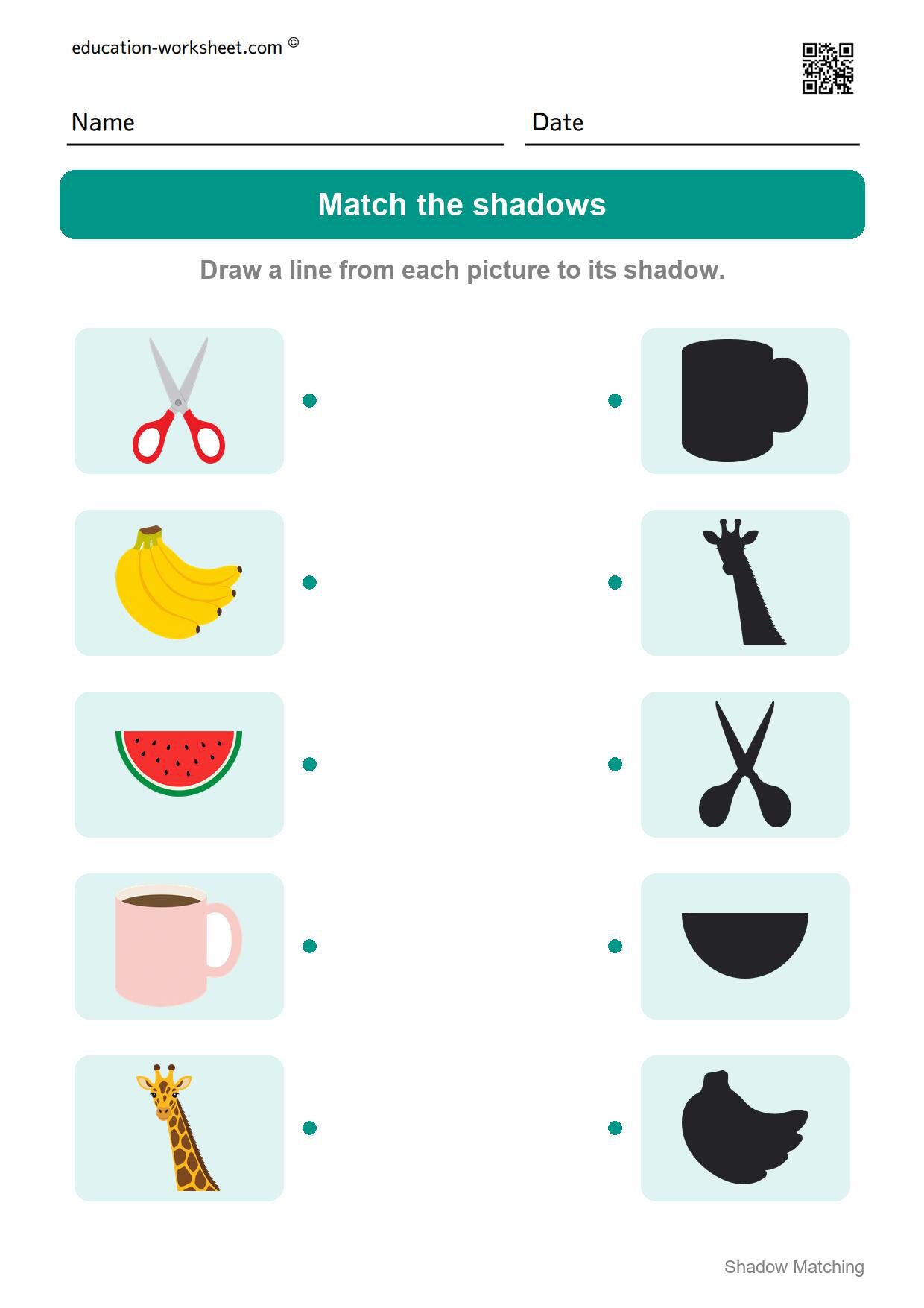 Match the shadows (Set 3) - Free Shadow Matching Worksheets for Kindergarten - Match Shadows