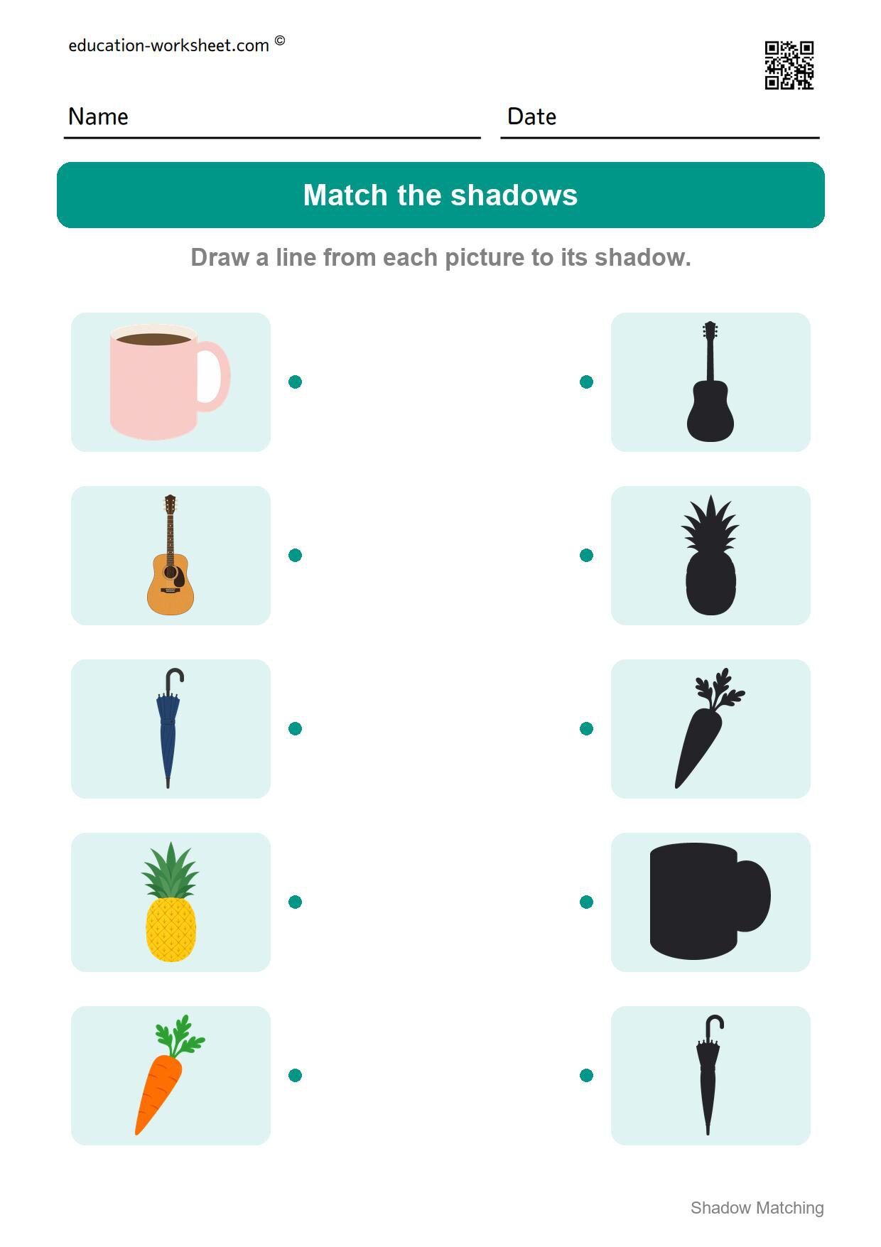 Match the shadows (Set 6) - Free Shadow Matching Worksheets for Kindergarten - Match Shadows