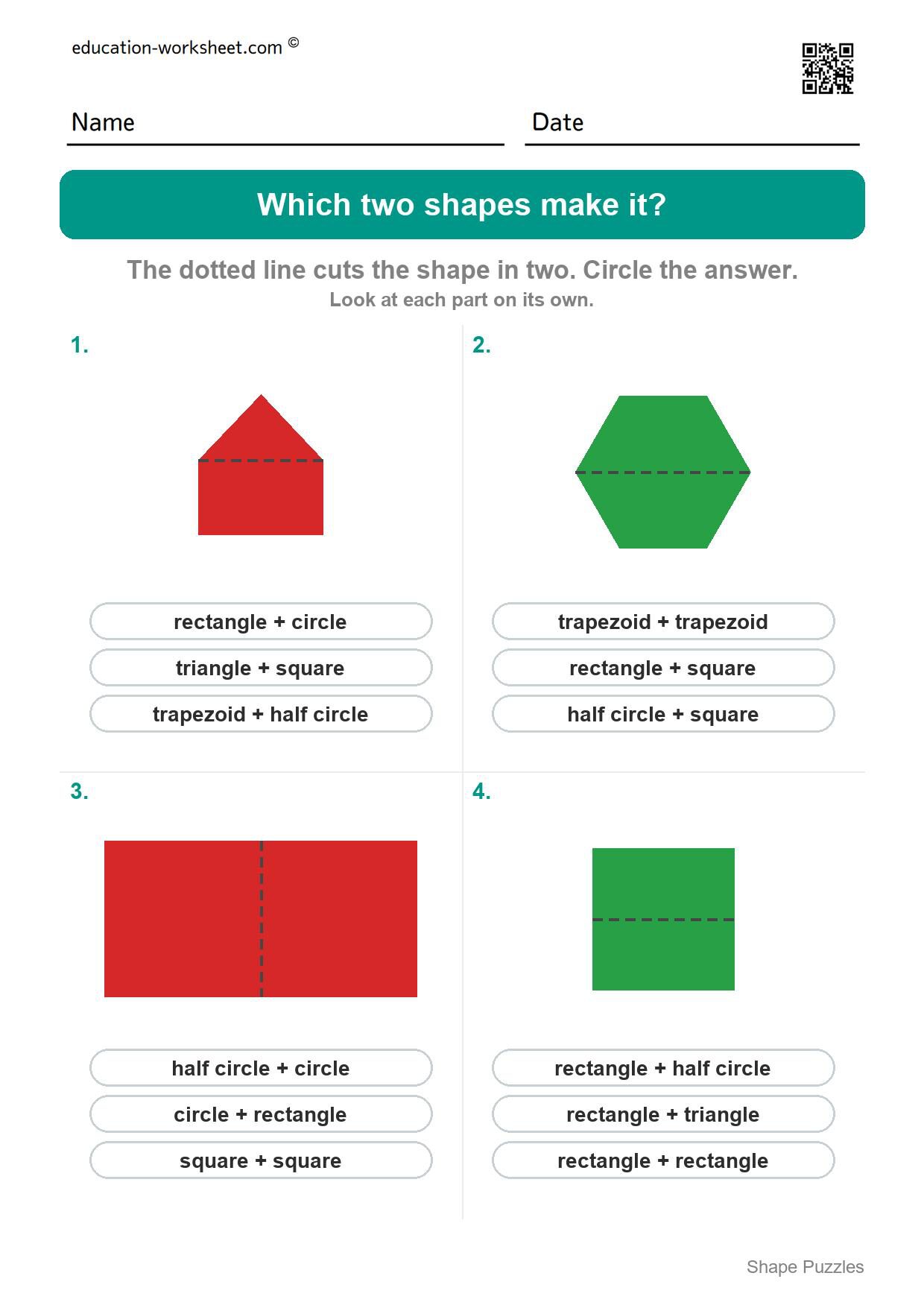Which two shapes make it (Set 10) - Free Shape Puzzles for Kindergarten - Which Two Shapes Make It