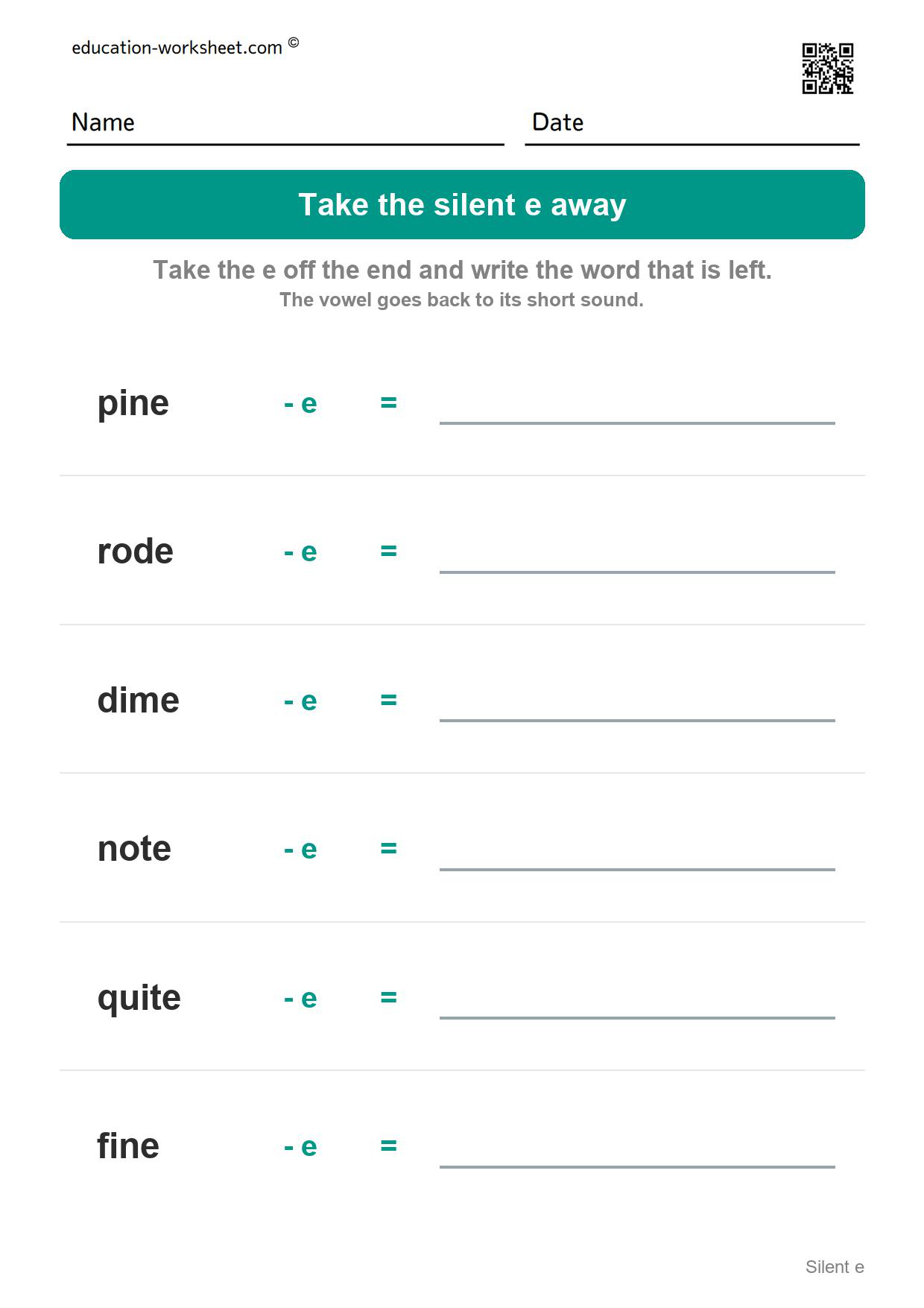 Take the silent e away (Set 8) - Free Silent e Worksheets for Kindergarten - Magic e Long Vowels