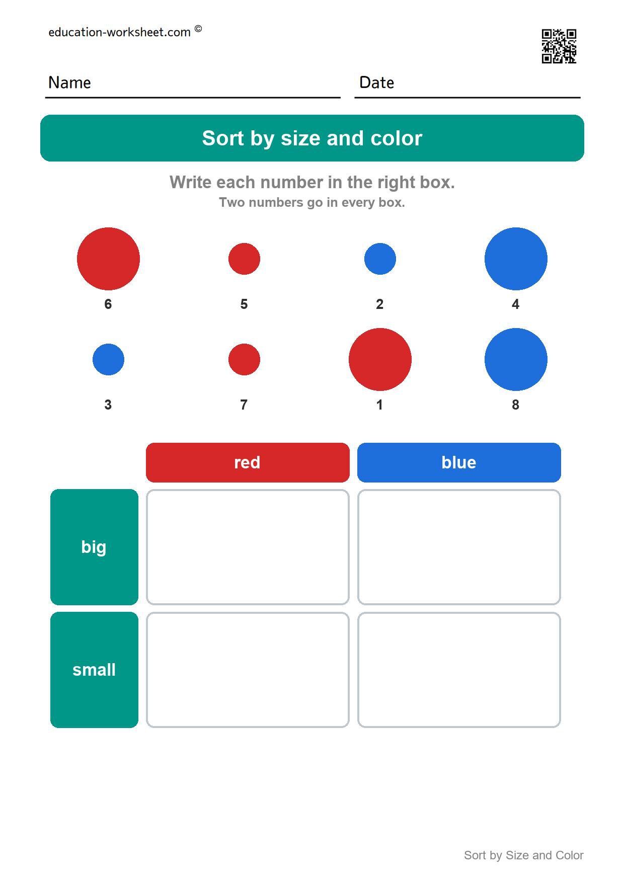 Sort circles by size and color (Set 1) - Free Sort by Size and Color Worksheets for Kindergarten