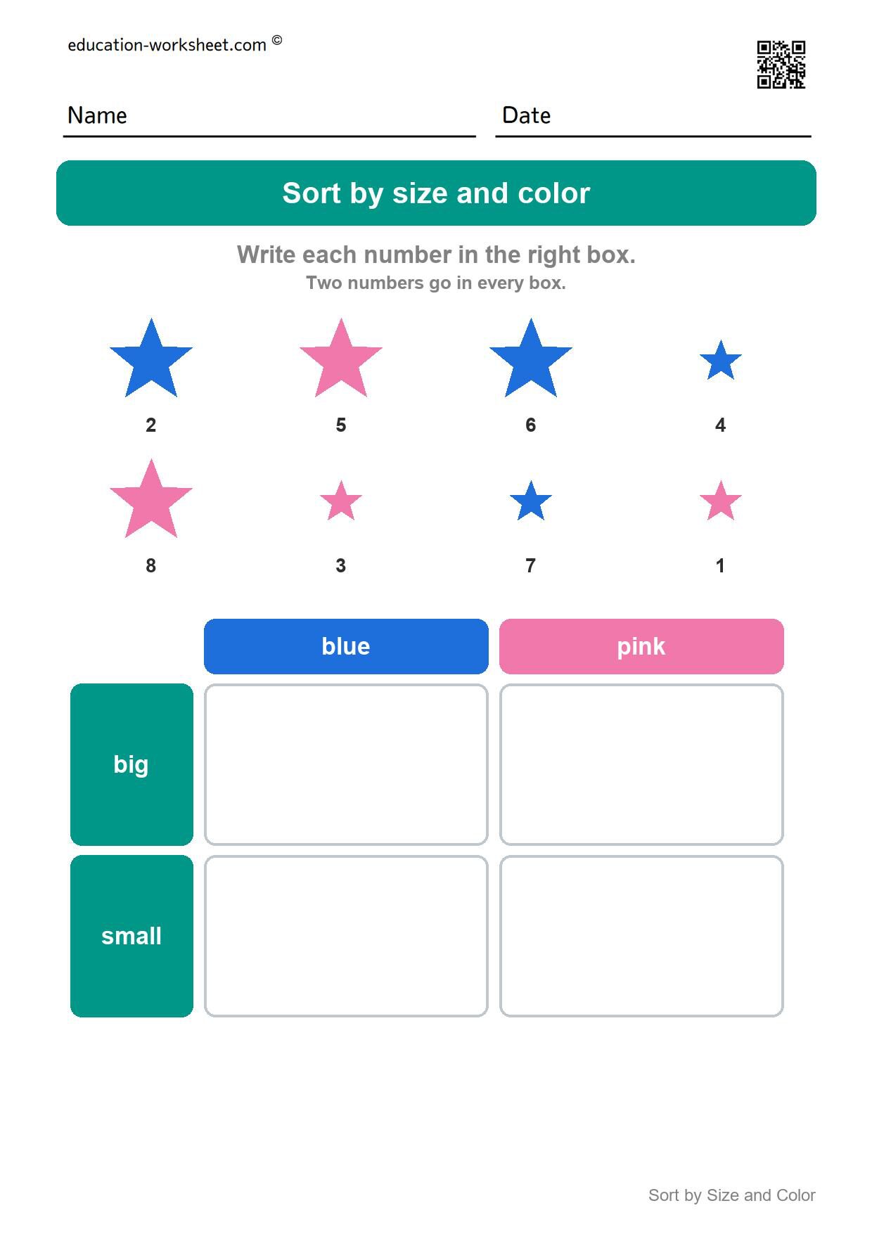 Sort stars by size and color (Set 4) - Free Sort by Size and Color Worksheets for Kindergarten