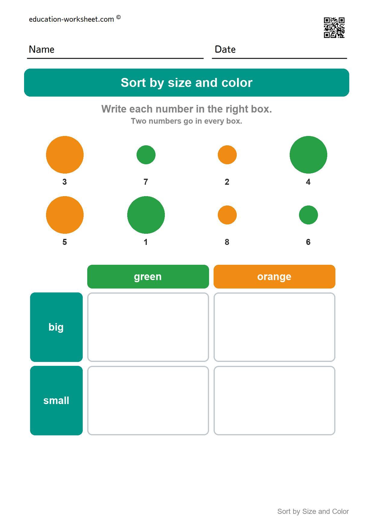 Sort circles by size and color (Set 6) - Free Sort by Size and Color Worksheets for Kindergarten