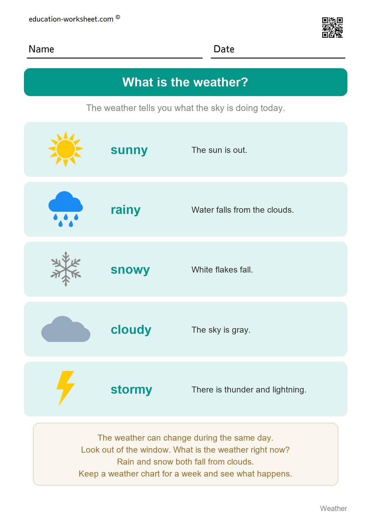 What is the weather? (start here) - Free Weather Worksheets for Kindergarten - Science