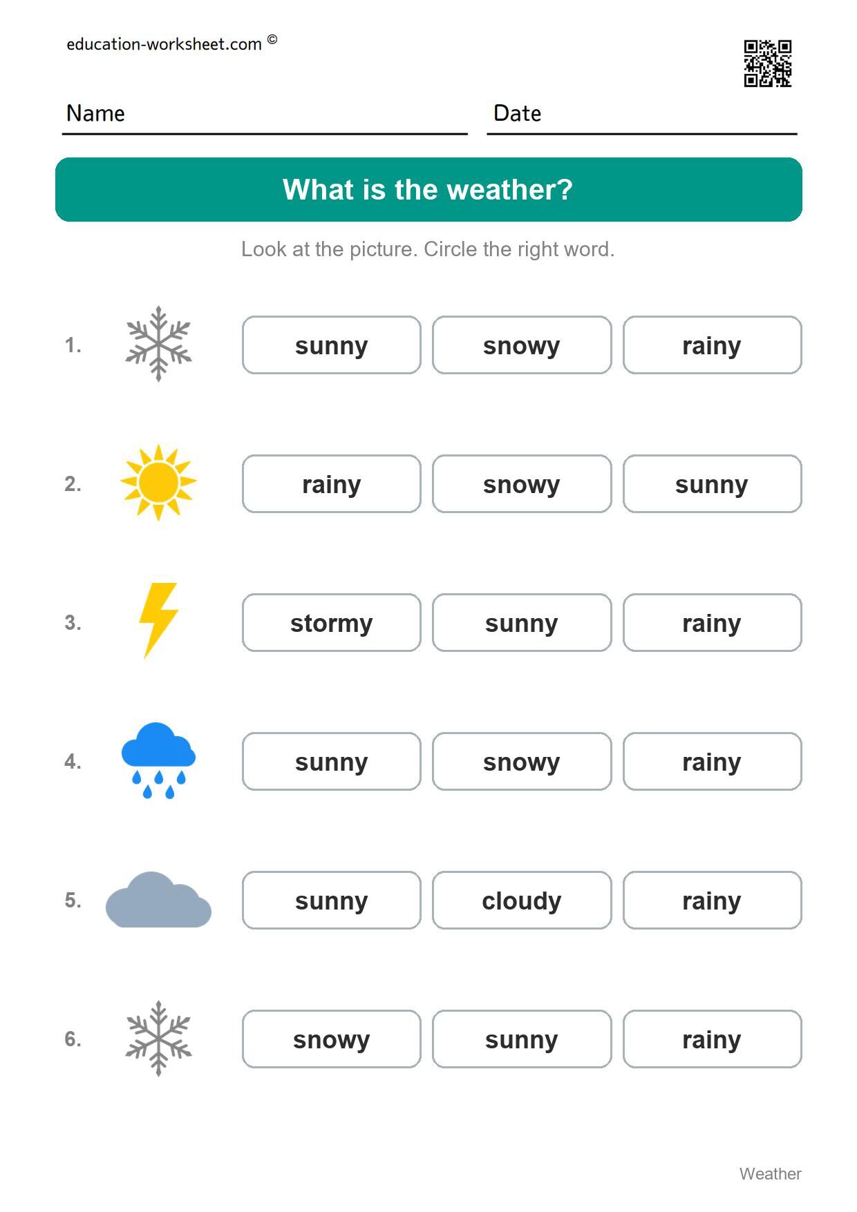 What is the weather? (Set 9) - Free Weather Worksheets for Kindergarten - Science