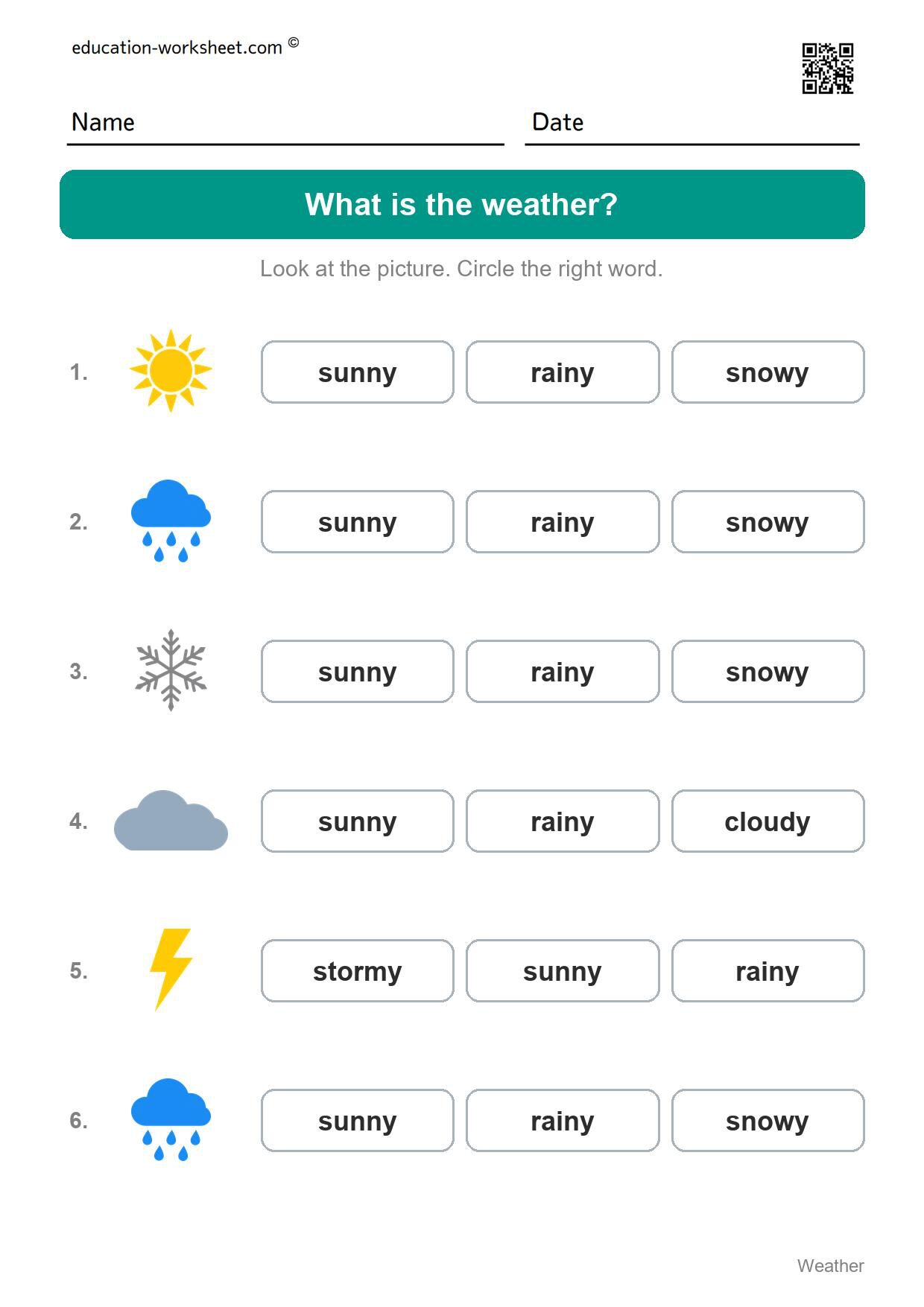 What is the weather? (Set 1) - Free Weather Worksheets for Kindergarten - Science