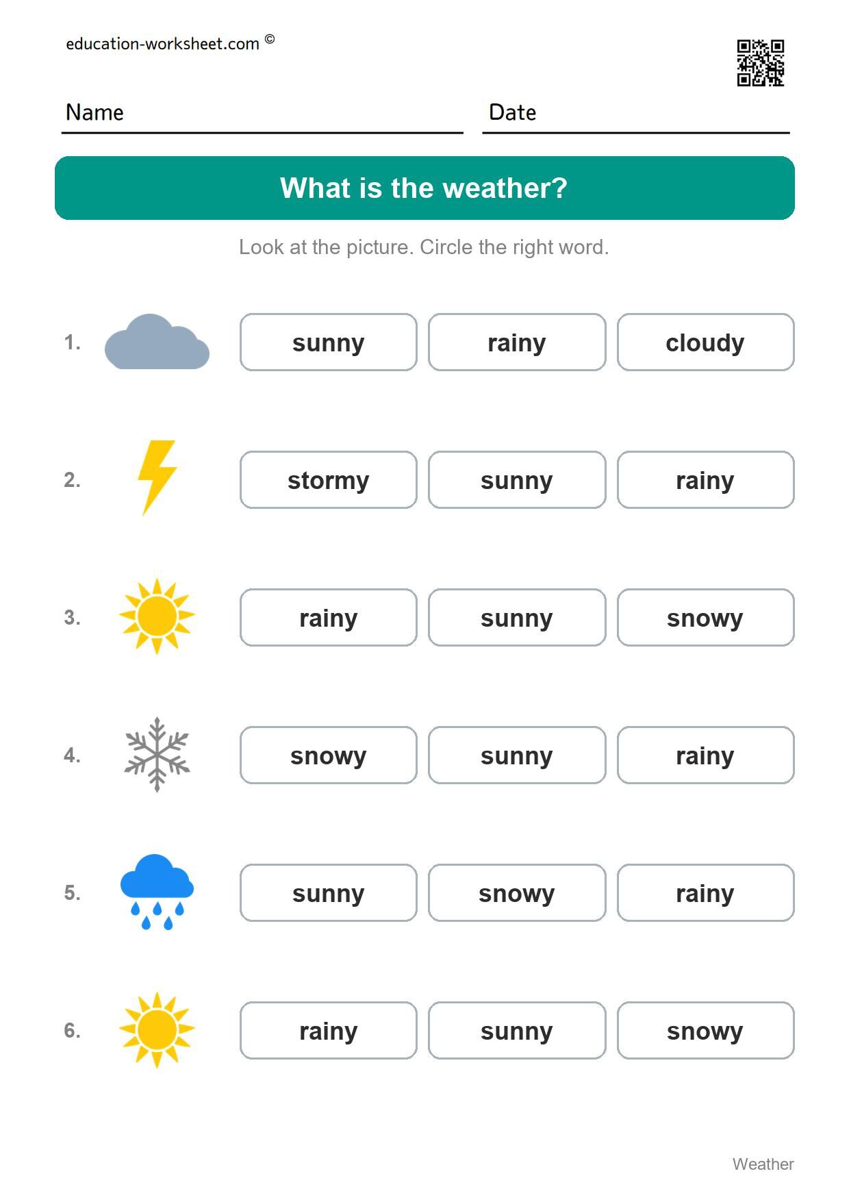 What is the weather? (Set 5) - Free Weather Worksheets for Kindergarten - Science