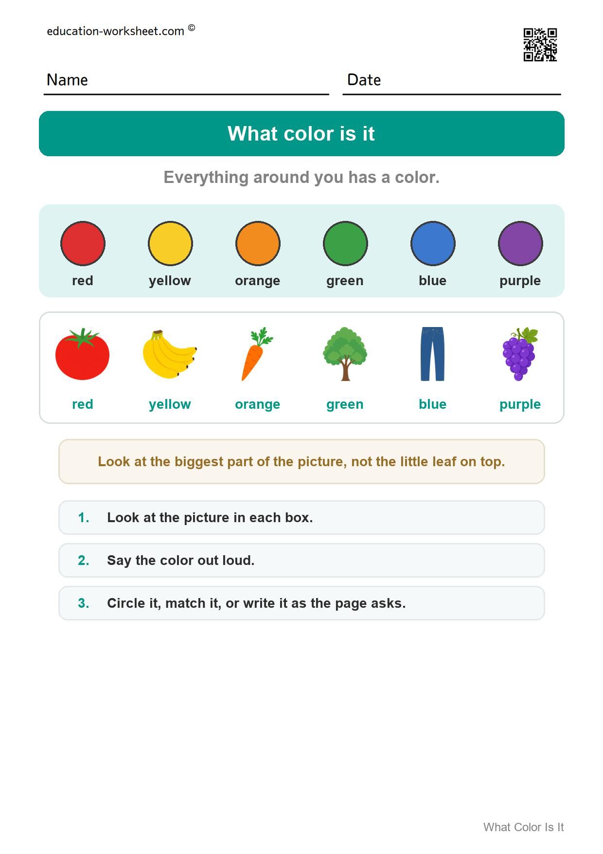 How to use this worksheet - Free What Color Is It Worksheets for Kindergarten - Color Words