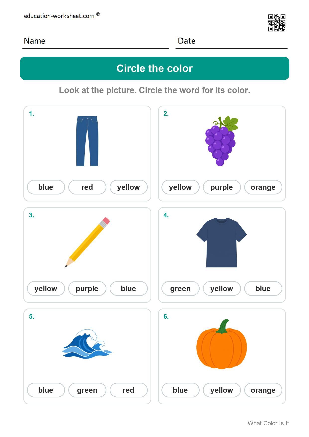 Circle the color (Set 10) - Free What Color Is It Worksheets for Kindergarten - Color Words