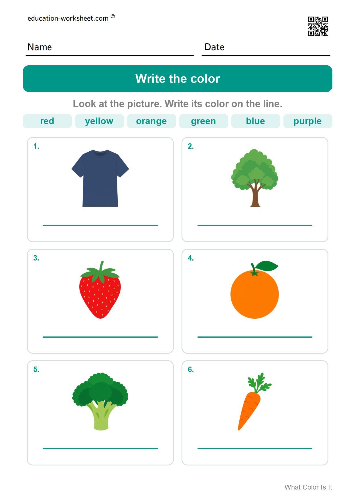 Write the color (Set 3) - Free What Color Is It Worksheets for Kindergarten - Color Words