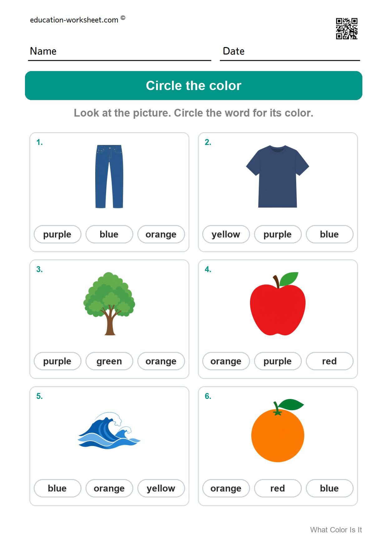 Circle the color (Set 4) - Free What Color Is It Worksheets for Kindergarten - Color Words