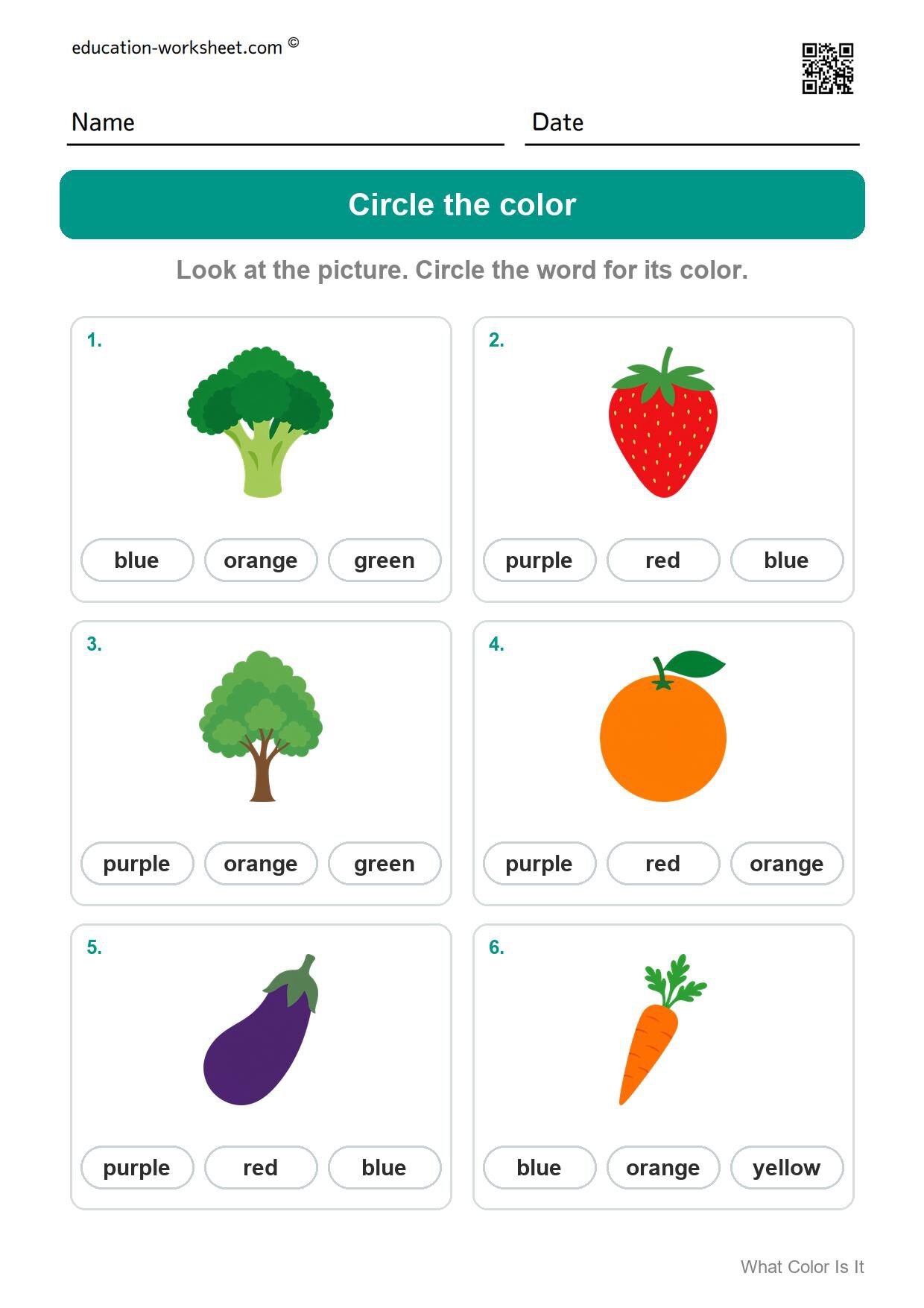 Circle the color (Set 7) - Free What Color Is It Worksheets for Kindergarten - Color Words