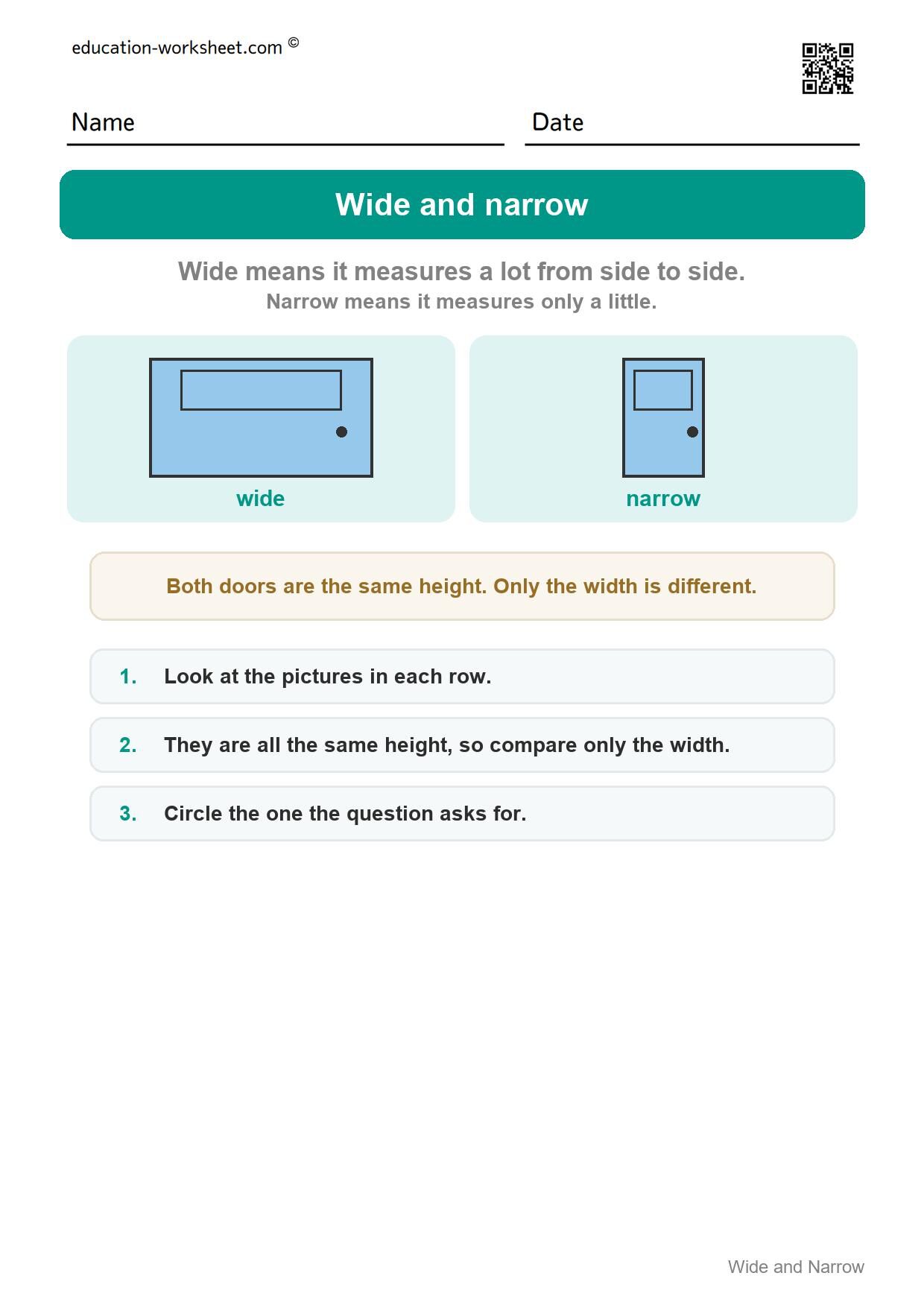 How to use this worksheet - Free Wide and Narrow Worksheets for Kindergarten - Compare Width