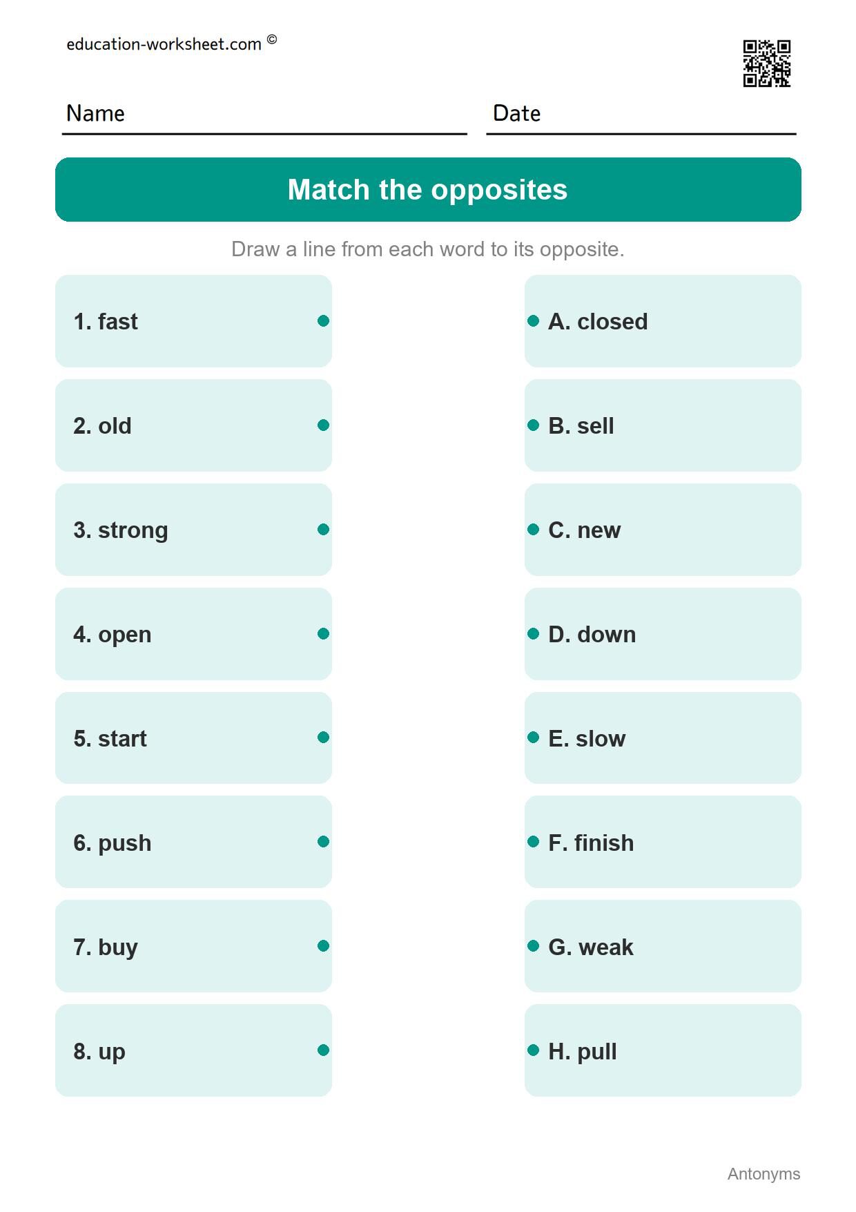 Match the opposites - Speed and Action (Set 9) - Free Antonyms Worksheets for Grade 1 - Opposite Words