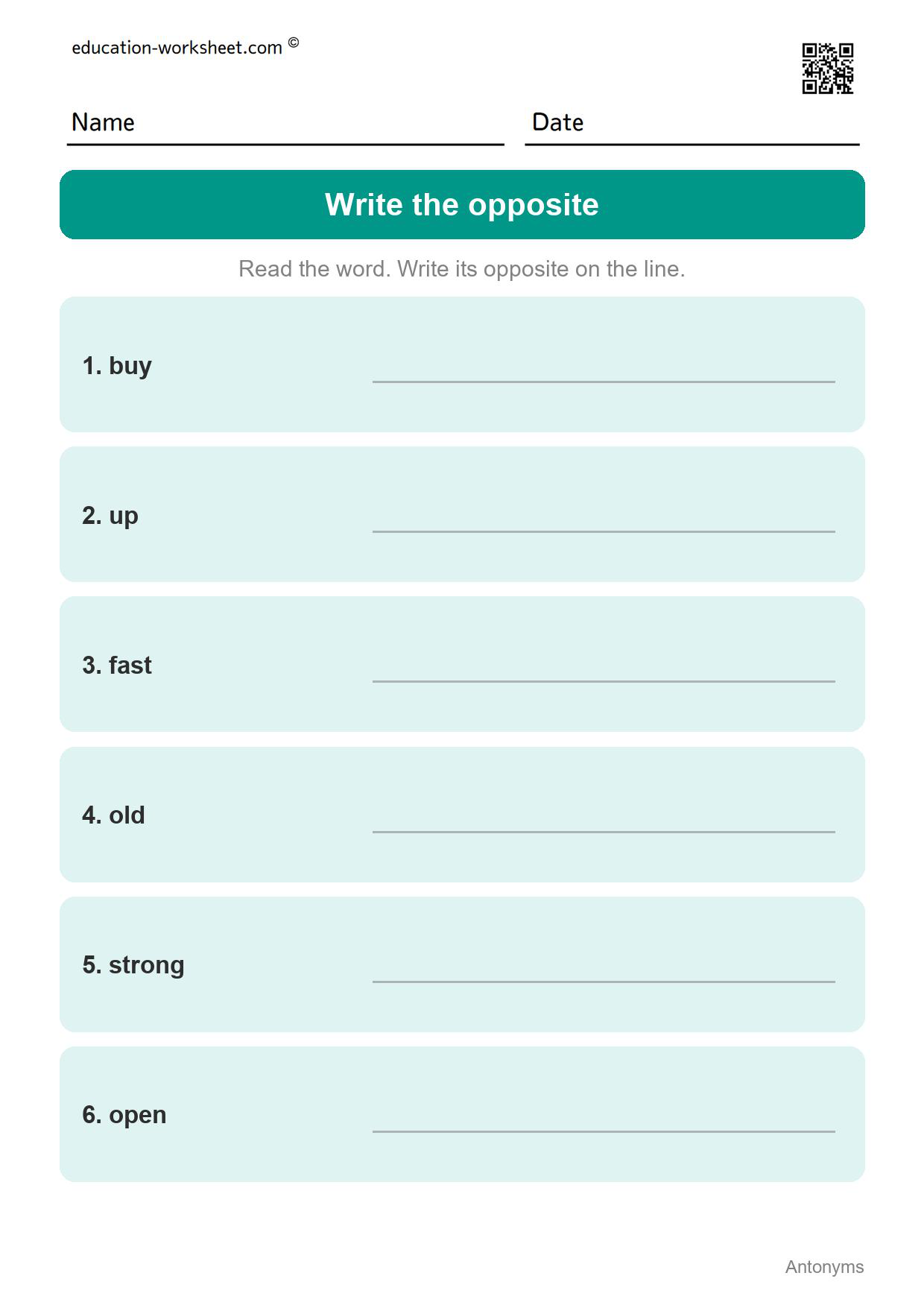 Write the opposite - Speed and Action (Set 11) - Free Antonyms Worksheets for Grade 1 - Opposite Words